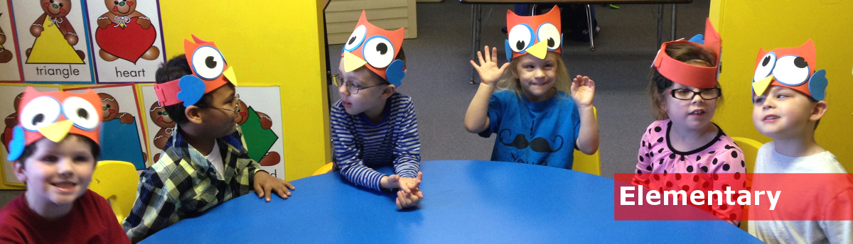 Elementary students around table